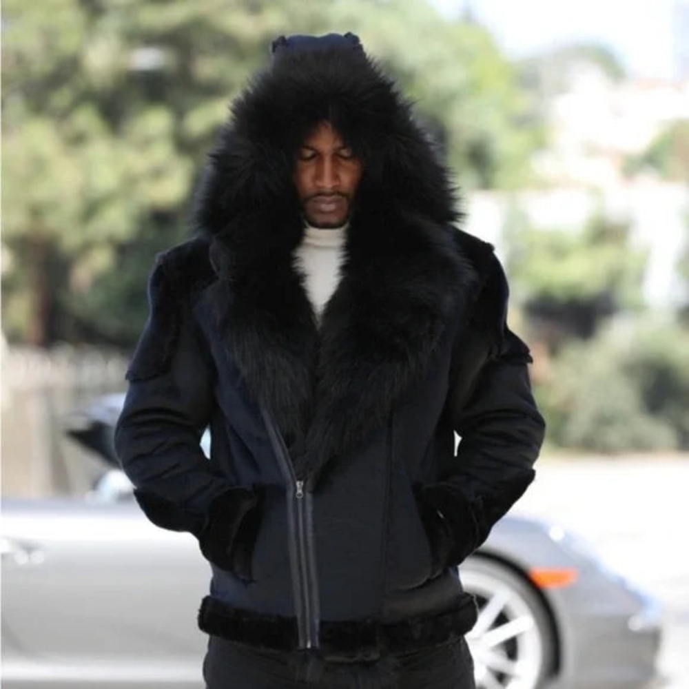 Men's Manzini Black Faux Fur Coat NWT